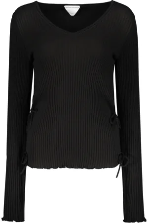 Bottega Veneta Strik, Dame, Sort, XS, Bomuld, Ribstrikket bomulds V-hals sweater
