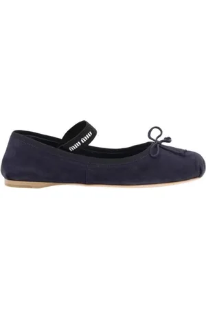Miu Miu Sko, Dame, Blå, 35 EU, Suede, Ballerinaer med sløjfe