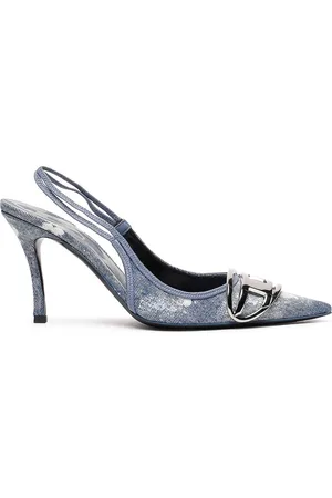 Diesel Sko, Dame, Blå, 38 EU, Denim, Slingback Pumps i Distressed Denim