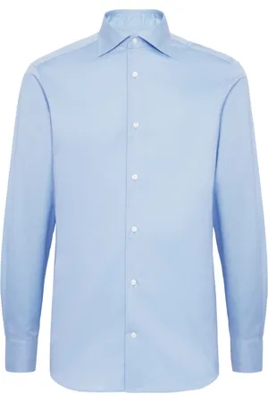 Boggi Milano Skjorte, Herre, Blå, 2XL, Bomuld, Slim Fit Bomuld Twill Skjorte