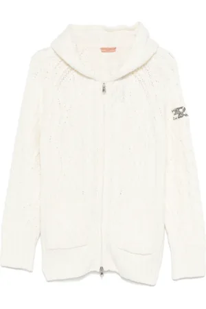 ERMANNO SCERVINO Strik, Dame, Hvid, S, Uld, Cable-Knit Klassisk Hættejakke
