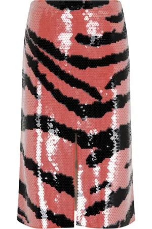 Bottega Veneta Nederdel, Dame, Flerfarvet, M, Viskose Nederdel med Sequin-Broderet Tigerprint