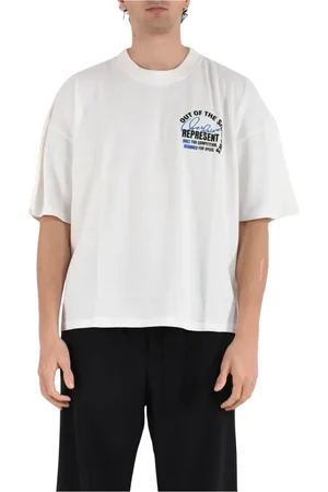 Represent Top, Herre, Hvid, M, Bomuld, Skygge Oversized T-shirt med For- og Bagside Print