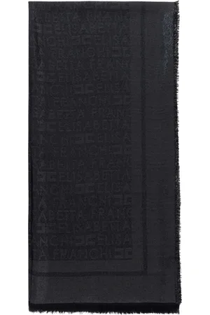 Elisabetta Franchi Tilbehør, Dame, Sort, ONE SIZE, Polyester, Sort tørklæde med logo og frynser