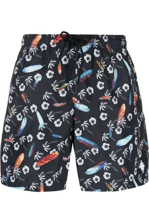 MARCELO BURLON Badetøj, Herre, Sort, S, Uld, Hawaii Print Badeshorts