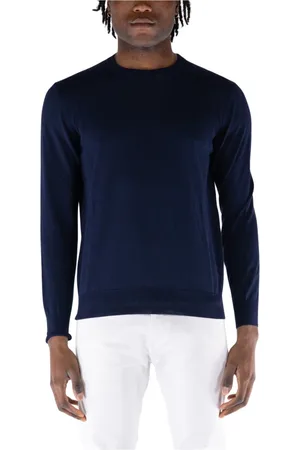 KANGRA CASHMERE Strik, Herre, Blå, L, Bomuld, Rundhals Striktrøje