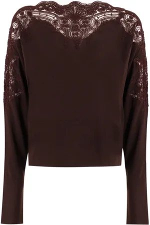 ERMANNO SCERVINO Strik, Dame, Rød, L, Elegant Blonde Boat Neck Sweater