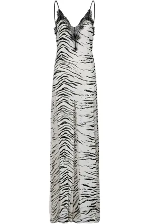 Elisabetta Franchi Kjole, Dame, Hvid, XS, Animal Print Lang Lingerie Kjole