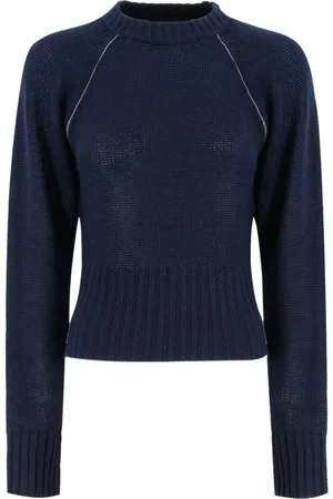 Fabiana Filippi Strik, Dame, Blå, XS, Cashmere, Finstrikket Cashmere Crewneck-trøje