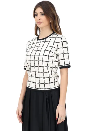Elisabetta Franchi Top, Dame, Hvid, XS, Geometrisk Grid Mønster Hvid Top