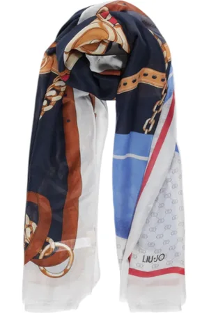 Liu Jo Tilbehør, Dame, Flerfarvet, ONE SIZE, Polyester, Blåt Tørklæde med Kædeprint