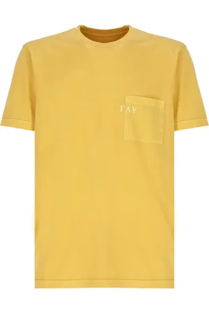 FAY Top, Herre, Gul, M, Bomuld, Crewneck T-shirt med lomme