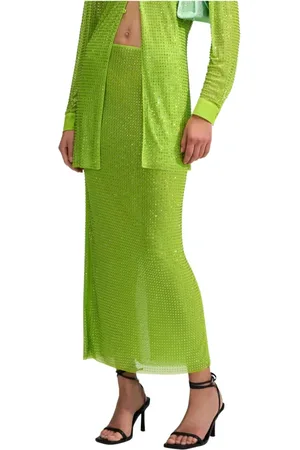 Self-Portrait Nederdel, Dame, Grøn, XS, Uld, Grøn Krystal-Embellished Midi Nederdel