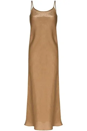 Baserange Kjole, Dame, Brun, S, Linned, Sort Linned Midi Kjole