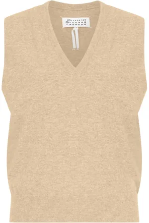 Maison Margiela Strik, Dame, Brun, S, Uld, Strikket V-hals Uld Vest