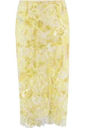ERMANNO SCERVINO Nederdel, Dame, Gul, XS, Floral Sequin Midi Skirt
