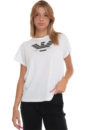 Emporio Armani Top, Dame, Hvid, L, Bomuld, Printed Logo Boxy T-Shirt