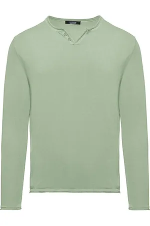 Bomboogie Strik, Herre, Grøn, 2XL, Bomuld, Faded Stocking Stitch Pullover med Knapper