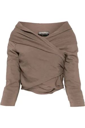 Cortana Top, Dame, Brun, S, Uld, Off-Shoulder Draped Top