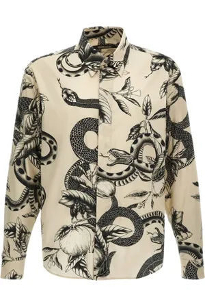Roberto Cavalli Skjorte, Herre, , M, Bomuld, Slangeprint Skjorte Elfenben Mand