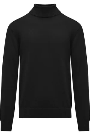 Bomboogie Strik, Herre, Sort, 3XL, Uld, Blød Uld Turtleneck Sweater