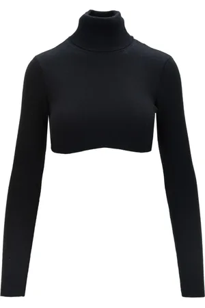 Elisabetta Franchi Strik, Dame, Sort, M, Uld, High Neck Cropped Sweater