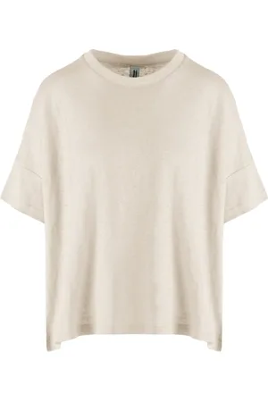 Bomboogie Top, Dame, , L, Uld, Loose Fit Linen Crew-Neck T-Shirt