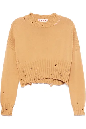 Marni Strik, Dame, Brun, 2XS, Bomuld, Distressed Cropped Jumper