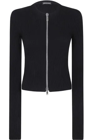 ANN DEMEULEMEESTER Strik, Dame, Sort, M, Bomuld, Cropped Bomuldscardigan med lynlås
