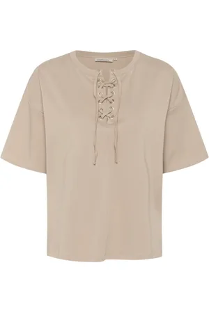 Karen by Simonsen Top, Dame, , XL, Bomuld, Taupe Tee Top med Sløjfe Detaljer