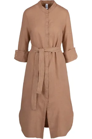 Bomboogie Kjole, Dame, Lyserød, S, Linen Mandarin Collar Skjortekjole