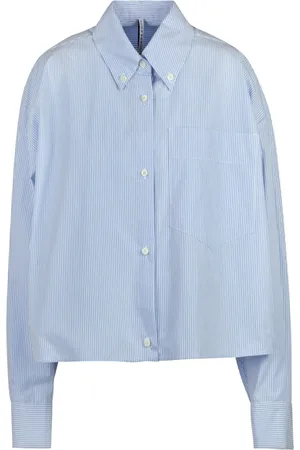 LIVIANA CONTI Bluser & Skjorter, Dame, Blå, XS, Bomuld, Stribet Poplin Skjorte med Knapper