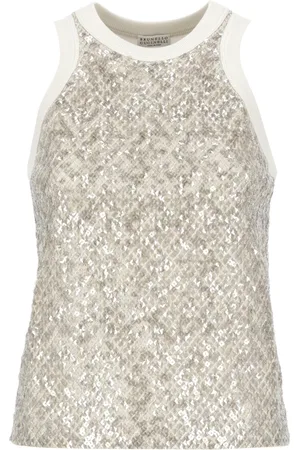 Brunello Cucinelli Top, Dame, , M, Cotton Sequin Top