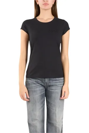 Dondup Top, Dame, Sort, XL, Bomuld, Broderet Logo Bomuldsjersey T-shirt