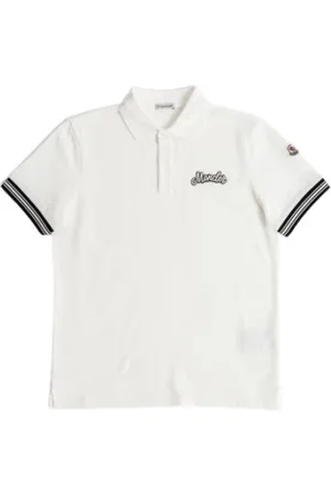 Moncler Top, Herre, Hvid, L, Bomuld, Hvid Broderet Polo Shirt