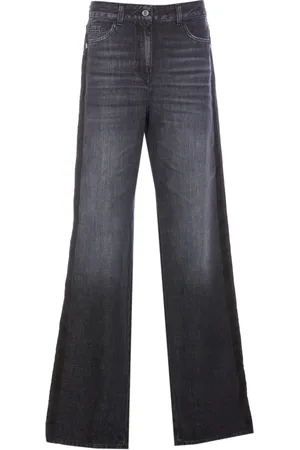Elisabetta Franchi Jeans, Dame, Sort, W26, Bomuld, Wide Leg Fløjlsbånds Jeans