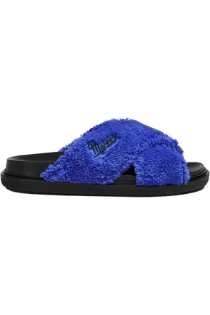 Marni Sko, Dame, Blå, 39 EU, Faux Fur, Fur-forede Sliders med Krydsdesign