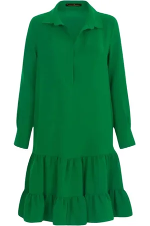 Carolina Herrera Kjole, Dame, Grøn, L, Flared Crepe Kjole med Flæser