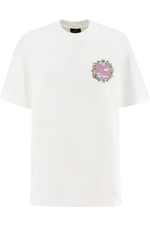 Etro Top, Dame, Hvid, XS, Bomuld, Floral Pegasus Crewneck Bomulds T-shirt
