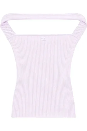 Courrèges Top, Dame, Lilla, L, Polyester, Cut-out Ribstrikket Top