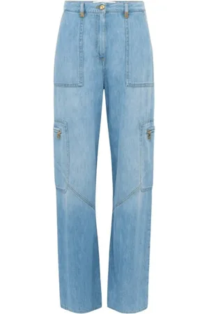 Elisabetta Franchi Jeans, Dame, Blå, W28, Denim, Cargo jeans med maxilommer og juvelbesætning