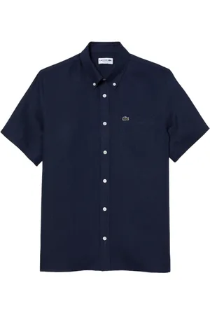 Lacoste Skjorte, Herre, Blå, L, Linned, Kortærmet linnedskjorte