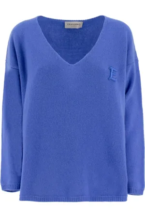 ERMANNO SCERVINO Strik, Dame, Blå, XS, Uld, V-hals Strik