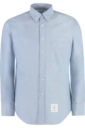 Thom Browne Skjorte, Herre, Blå, S, Bomuld, Bomuldsskjorte med Button-Down Krave