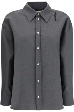 Marni Bluser & Skjorter, Dame, Grå, XS, Uld, Asymmetrisk skjorte med dobbel manchet