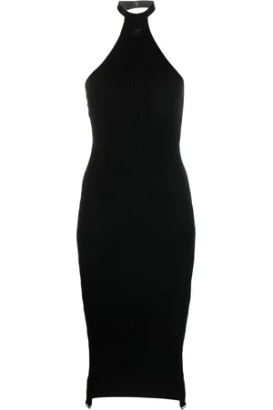 Courrèges Kjole, Dame, Sort, L, Polyester, Strikkjole med glitterdetaljer