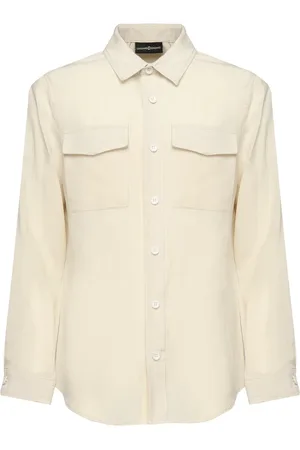 Giuliano Galiano Skjorte, Herre, , XL, Off-White Phante Skjorte med Italiensk Krave