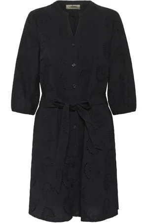 Cream Bluser & Skjorter, Dame, Sort, S, Uld, Sort Kjole med Broderie Anglaise