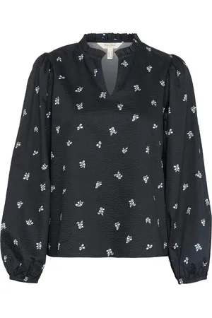 Part Two Bluser & Skjorter, Dame, Sort, S, Mørkeblå Bouquet Print Bluse