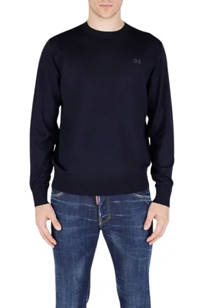 Dsquared2 Strik, Herre, Blå, 2XL, Uld, Finstrikket uldsweater med logo